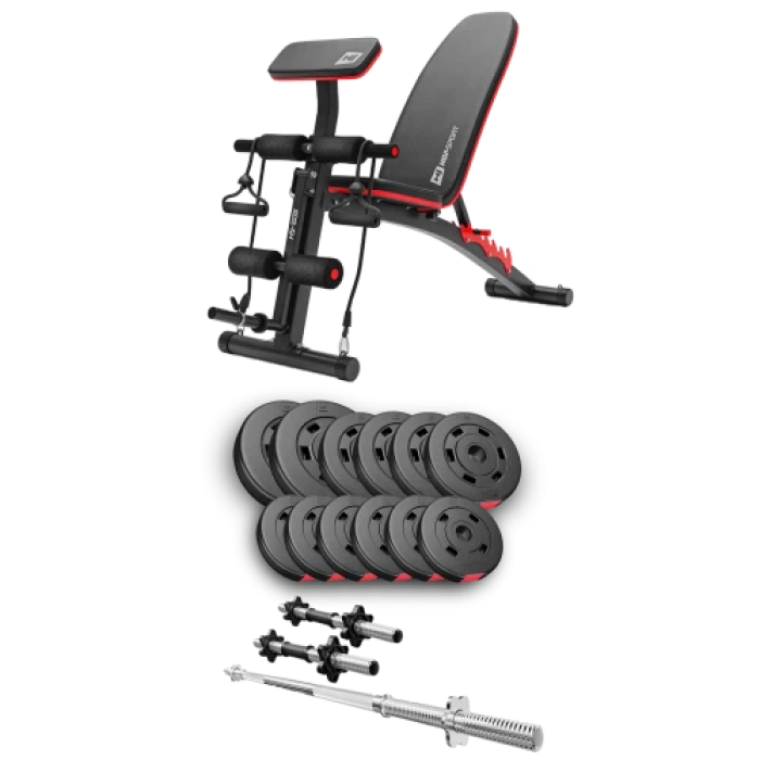 Набір Hop-Sport Premium 38 кг з лавою HS-1035, штангами та гантелями.