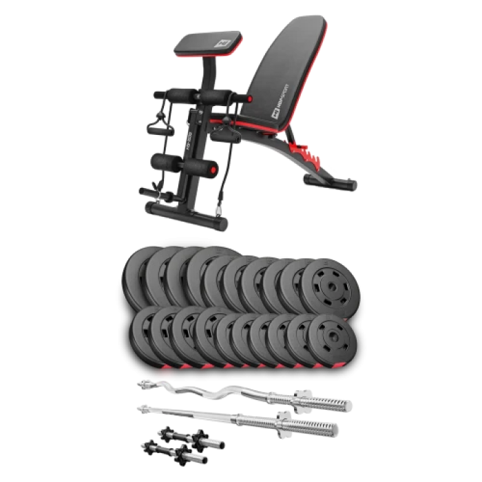 Набор Hop-Sport Premium 105 кг со скамьей HS-1035, штангами и гантелями