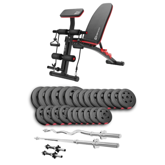 Набір Hop-Sport Premium 135 кг з лавою HS-1035, штангами та гантелями.