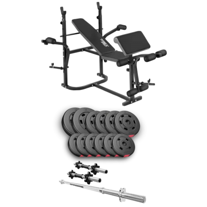 Набір Hop-Sport Premium 38 кг з лавою ТХ-020, штангами та гантелями