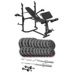 Набір Hop-Sport Premium 105 кг з лавою TX-020, штангами та гантелями