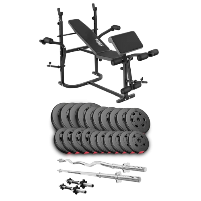 Набір Hop-Sport Premium 105 кг з лавою TX-020, штангами та гантелями