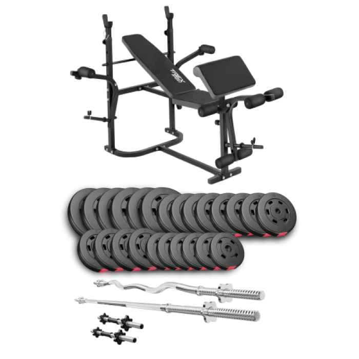 Набір Hop-Sport Premium 135 кг з лавою TX-020, штангами та гантелями