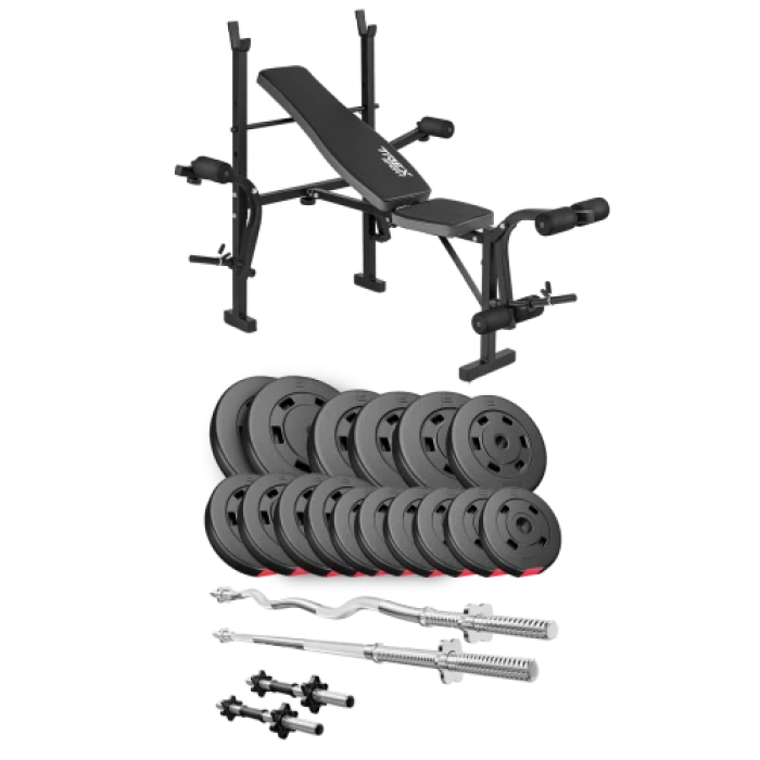 Набір Hop-Sport Premium 75 кг з лавою TX-055, штангами та гантелями
