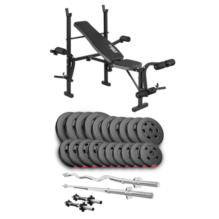 Набір Hop-Sport Premium 105 кг з лавою TX-055, штангами та гантелями