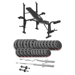 Набір Hop-Sport Premium 135 кг з лавою TX-055, штангами та гантелями