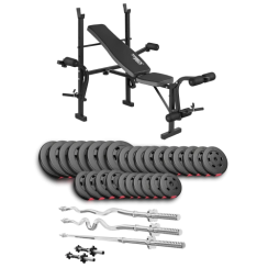 Набір Hop-Sport Premium 173 кг з лавою TX-055, штангами та гантелями