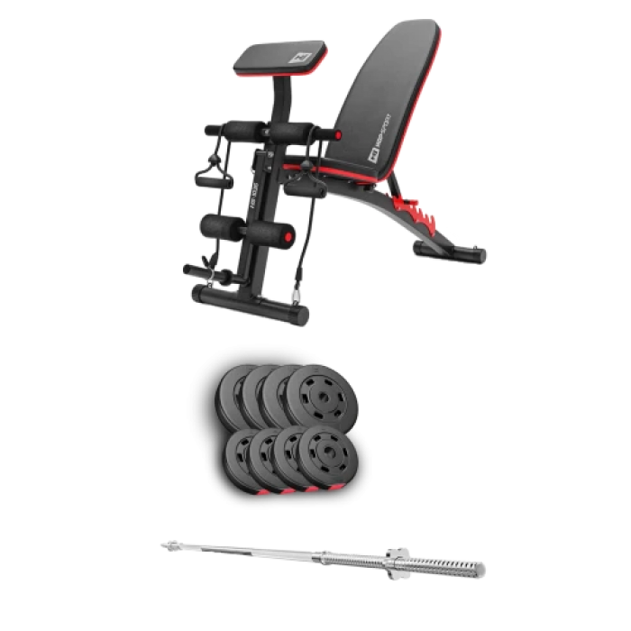 Набір Hop-Sport Premium 39 кг з лавою HS-1035 та штангою