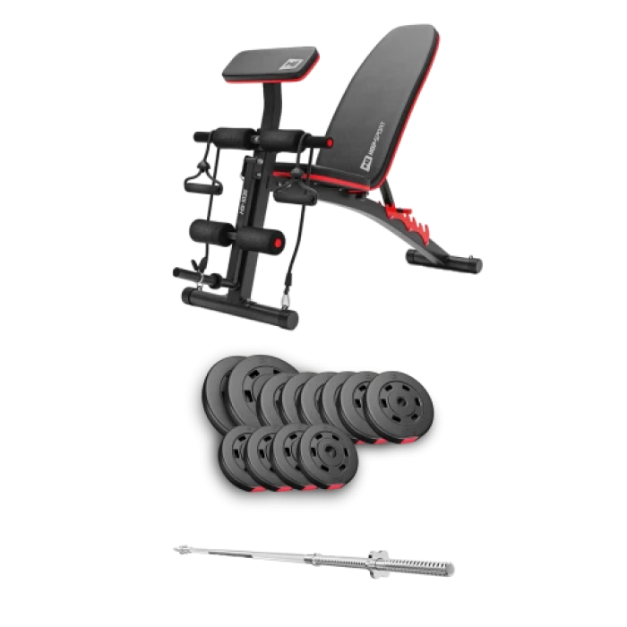 Набір Hop-Sport Premium 69 кг з лавою HS-1035 та штангою