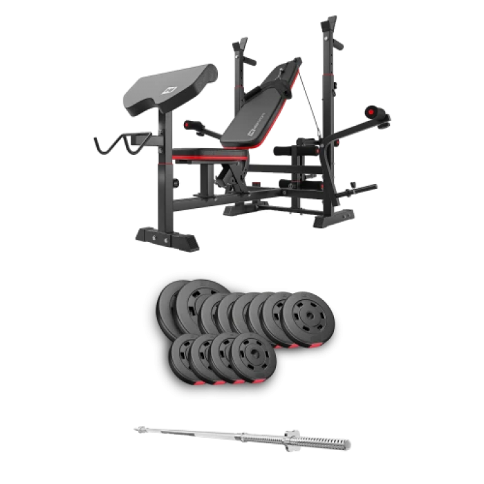 Набір Hop-Sport Premium 69 кг з лавою HS-1075 Pro та штангою