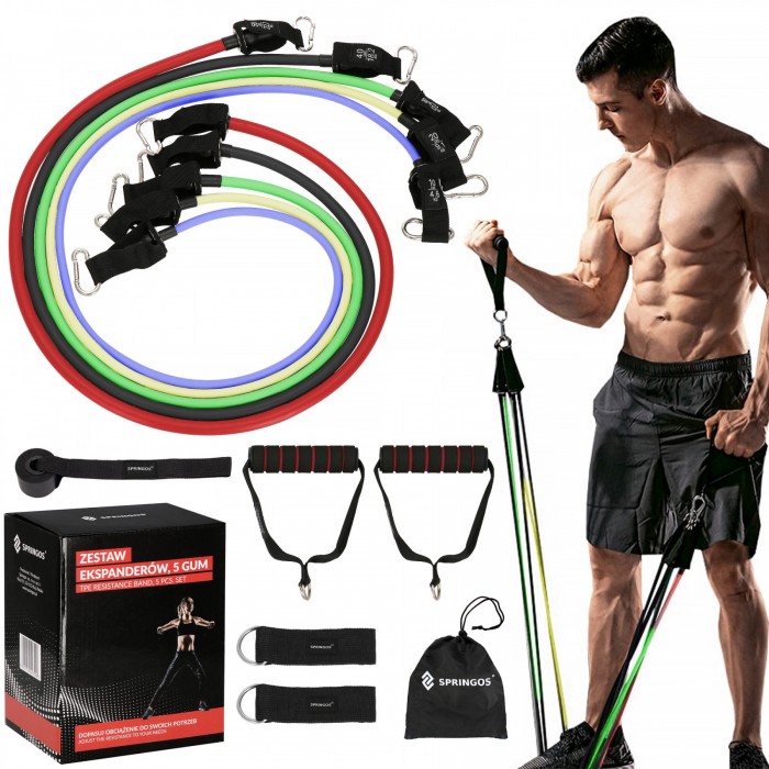 Набір трубчастих еспандерів Springos 4.5-22.7 кг 5 шт універсальний FA0134
