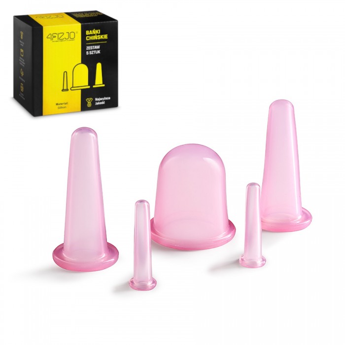 Вакуумні масажні банки 4FIZJO силіконові для тіла (китайські/антицелюлітні банки) 5 шт Pink (P-5907739312211)