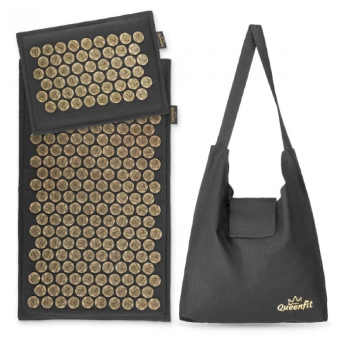 Масажний килимок з подушкою Аплікатор Кузнєцова Queenfit чорний