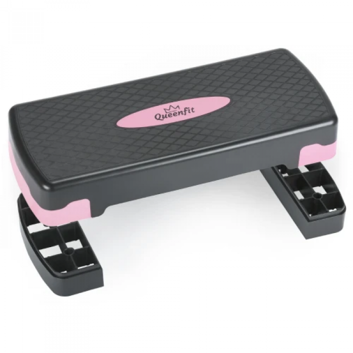 Степ платформа QueenFit 2-х уровневая черно-розовая