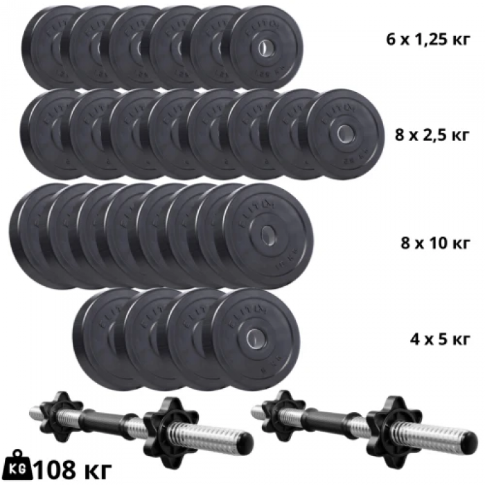 Набір композитних дисків Elitum Titan 108 кг для гантелей та штанг + 2 грифи