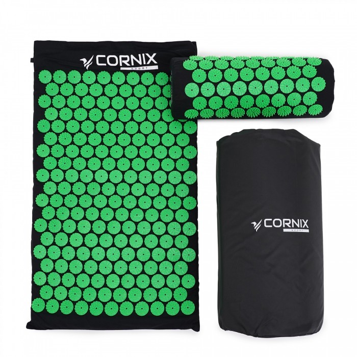 Коврик акупунктурный с валиком Cornix Classic Mat Аппликатор Кузнецова XR-0110 Black/Green