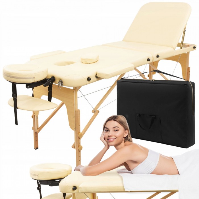 Масажний стіл складний 4FIZJO Massage Table+ Wood W60 Beige (P-5907739318367)