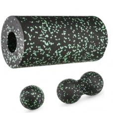 Массажный набор Gymtek (мячик 8 см, двойной мячик 8 х 16 см и валик 29,5 х 15 см) ЕРР черно-зеленый