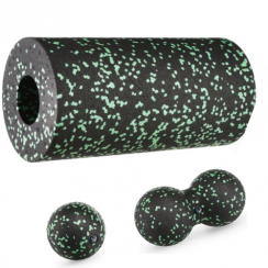 Массажный набор Gymtek (мячик 8 см, двойной мячик 8 х 16 см и валик 29,5 х 15 см) ЕРР черно-зеленый