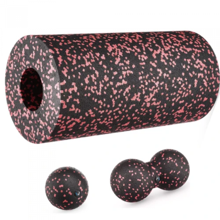 Массажный набор Gymtek (мячик 8 см, двойной мячик 8 х 16 см и валик 29,5 х 15 см) ЕРР черно-красный