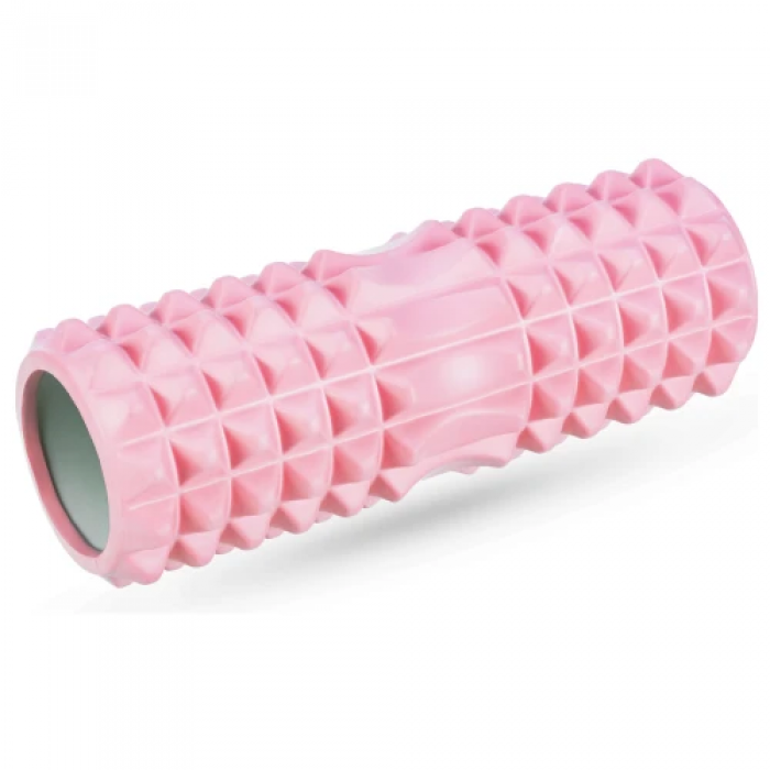 Массажный ролик Queenfit для йоги и фитнеса EVA 33*10,5 см розовый