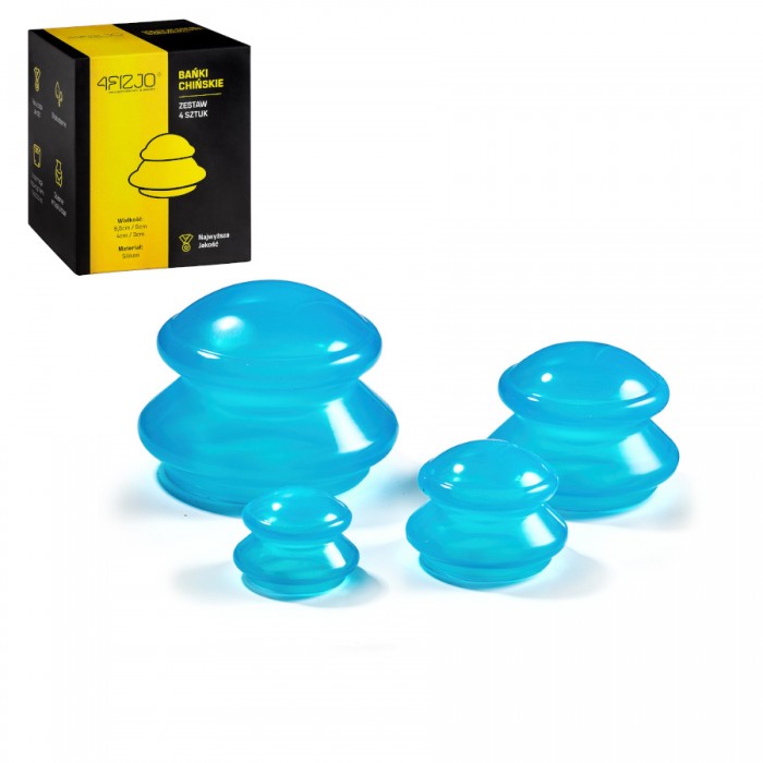 Вакуумні масажні банки 4FIZJO силіконові для тіла (китайські/атницелюлітні банки) 4 шт Blue (P-5907739312341)