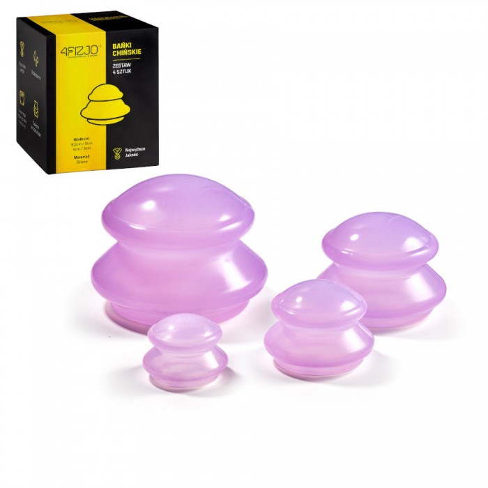 Вакуумні масажні банки 4FIZJO силіконові для тіла (китайські/атницелюлітні банки) 4 шт Pink (P-5907739312334)