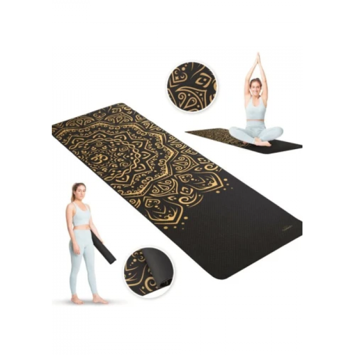 Йога-мат Queenfit Mandala TPE 5 мм черный с золотым