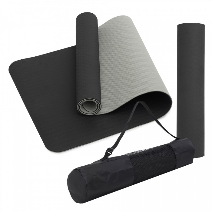 Коврик (мат) спортивный SportVida TPE 183 x 61 x 0.4 см для йоги и фитнеса SV-EZ0052 Black/Grey