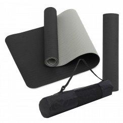 Коврик (мат) спортивный SportVida TPE 183 x 61 x 0.6 см для йоги и фитнеса SV-EZ0057 Black/Grey