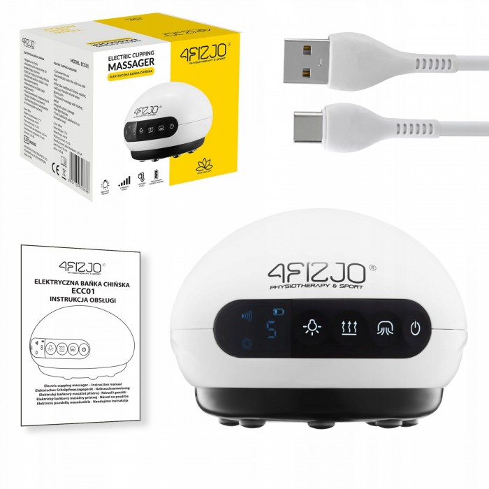 Масажна вакуумна банка 4FIZJO акумуляторна з ІЧ прогрівом White (P-5907739318688)