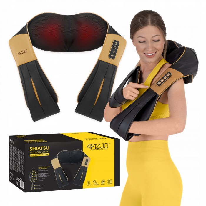 Накидка-массажер 4FIZJO Shiatsu Ultra+ для шеи и спины, аккумуляторный Black/Gold (P-5907739319081)
