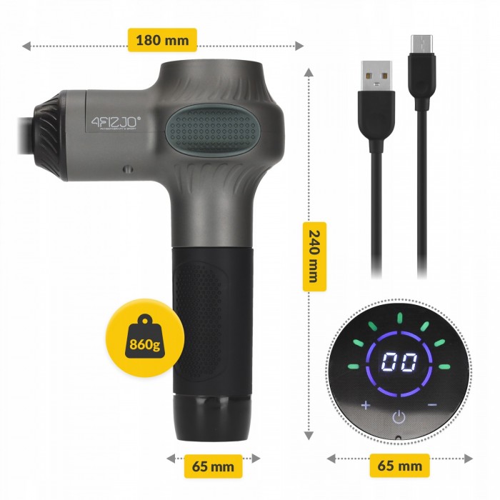 Ручний перкусійний масажер 4FIZJO Massage Gun Active 30 Вт масажний пістолет (P-5907739319937)