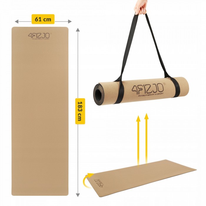 Коврик (мат) спортивный 4FIZJO Cork 183 x 61 x 0.4 см для йоги и фитнеса (P-5907739319562)