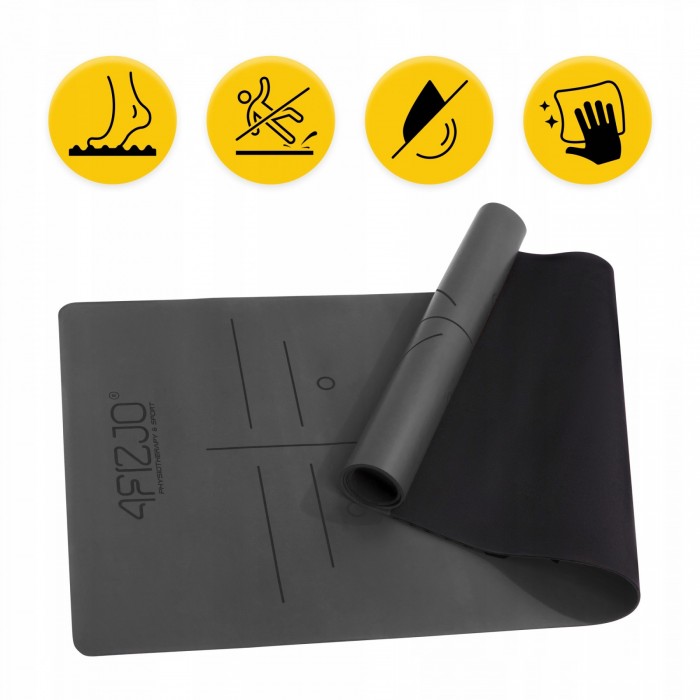 Килимок (мат) спортивний 4FIZJO PU 183 x 68 x 0.4 см для йоги та фітнесу Black (P-5907739319531)