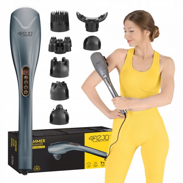 Ручний вібраційний масажер для тіла 4FIZJO Long Stick 7 в 1 Grey (P-5907739319135)