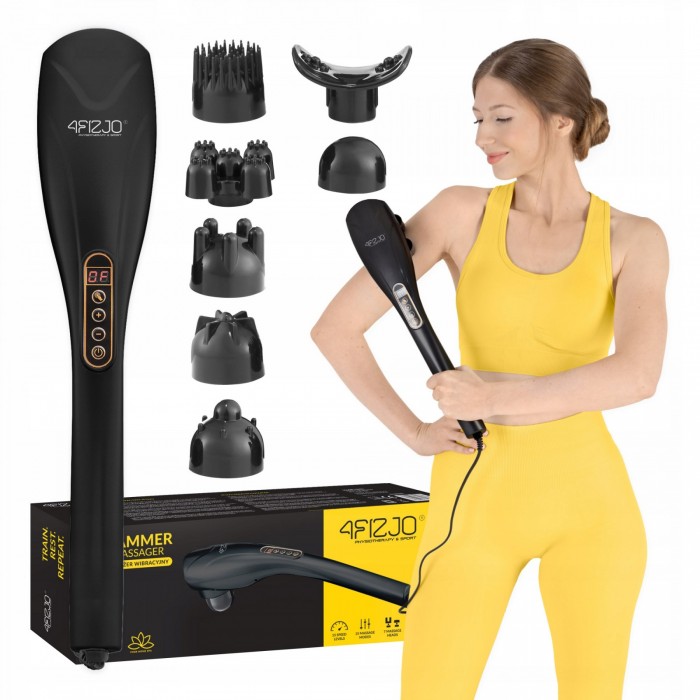 Ручний вібраційний масажер для тіла 4FIZJO Long Stick 7 в 1 Black (P-5907739319142)