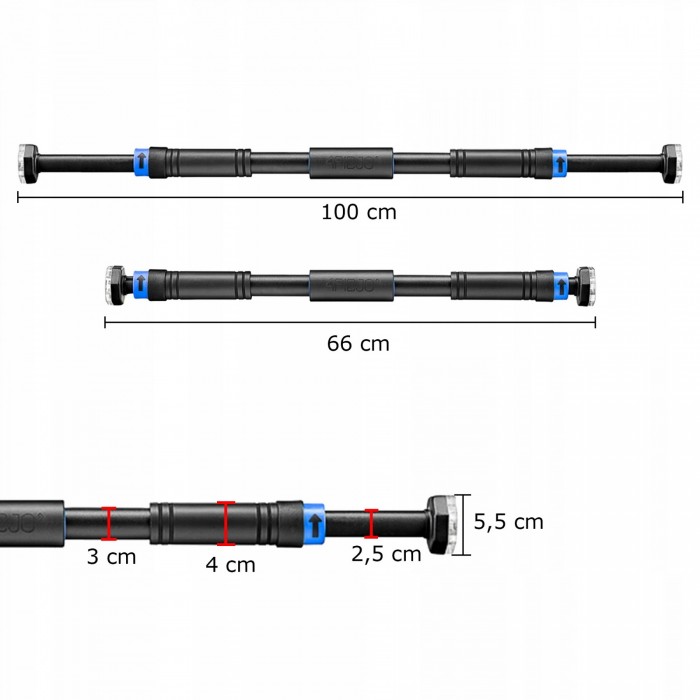 Турнік у дверний отвір розсувний 4FIZJO 66-100 см Black/Blue (P-5907739314758)