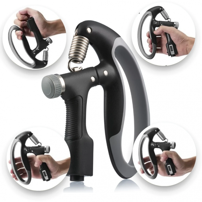 Эспандер кистевой пружинный регулируемый Gymtek 10-100 кг с счетчиком серо-черный