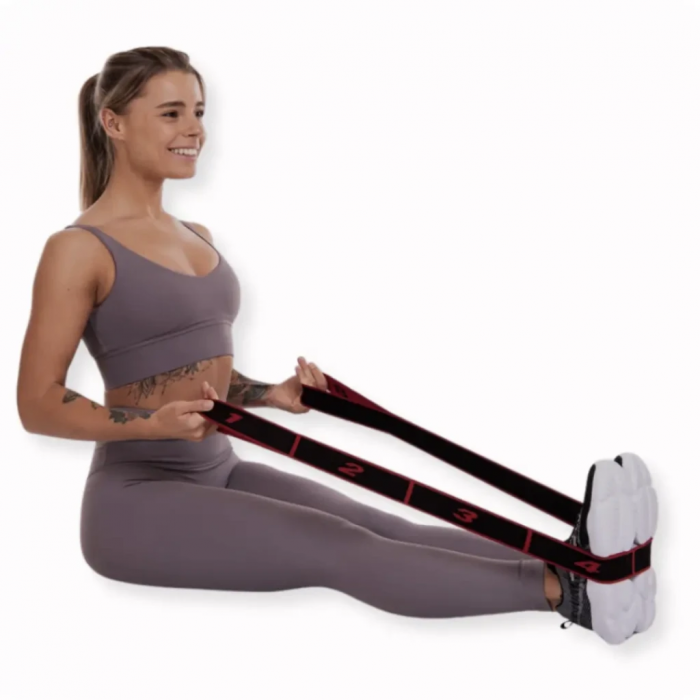 Резинка для фитнеса с петлями Queenfit 86,5 х 4см черно-красная