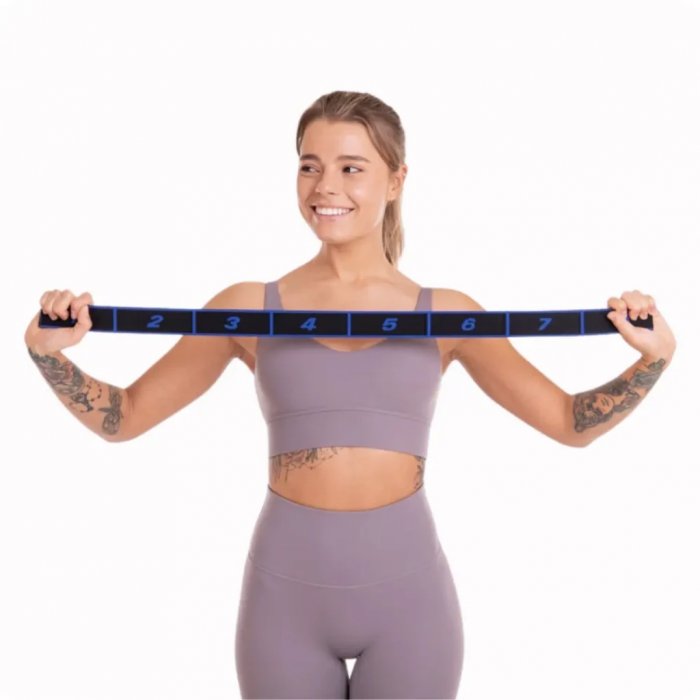 Резинка для фитнеса с петлями Queenfit 86,5 х 4см черно-голубая