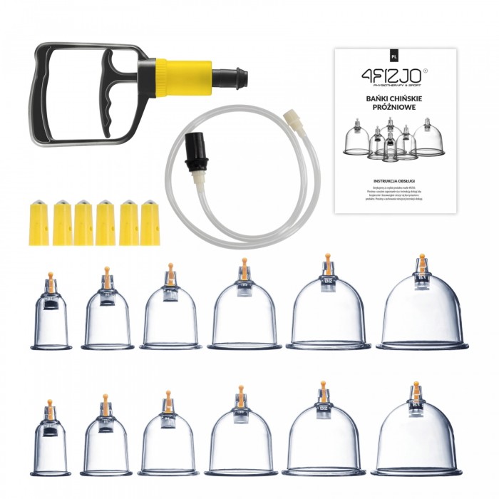 Вакуумні масажні банки 4FIZJO для тіла (китайські/антицелюлітні банки) 12 шт з помпою (P-5907739319906)