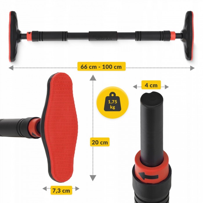 Турнік у дверний отвір розсувний 4FIZJO ULTRA 66-100 см Black/Red (P-5905973400336)