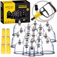 Вакуумні масажні банки 4FIZJO для тіла (китайські/антіцелюлітні банки) 24 шт з помпою (P-5907739319913)