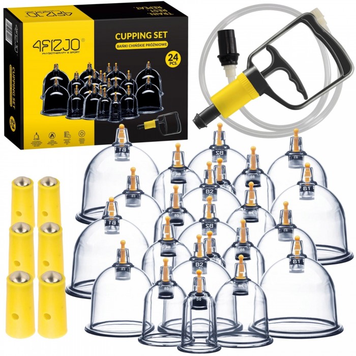 Вакуумні масажні банки 4FIZJO для тіла (китайські/антіцелюлітні банки) 24 шт з помпою (P-5907739319913)
