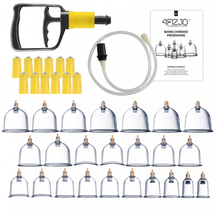 Вакуумні масажні банки 4FIZJO для тіла (китайські/антіцелюлітні банки) 24 шт з помпою (P-5907739319913)