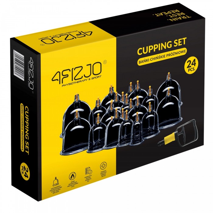 Вакуумні масажні банки 4FIZJO для тіла (китайські/антіцелюлітні банки) 24 шт з помпою (P-5907739319913)