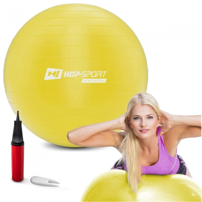 Фітбол Hop-Sport 55см жовтий + насос 2020