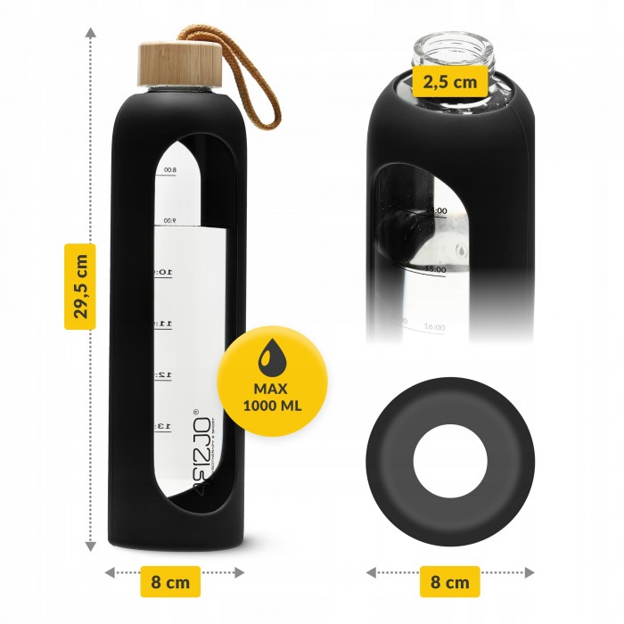 Пляшка для води спортивна 4FIZJO 1000 мл скляна Black (P-5905973403917)