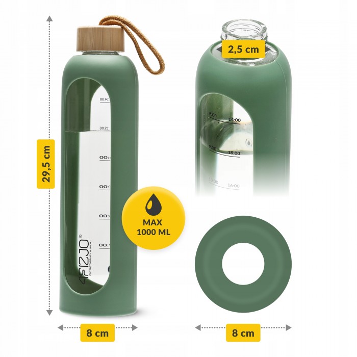 Бутылка для воды спортивная 4FIZJO 1000 мл стеклянная Olive (P-5905973403900)